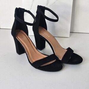 Top Moda Black Ankle Strap Block Heel Sandals Classic Open Toe Women's Shoes 7.5